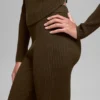 Denim gebreide High-Waist broek met uitlopende pijpen - Espresso/Zwart