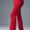 Denim-gebreide High-Waist-broek met uitlopende pijpen – felrood/donker felrood