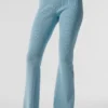 Denim gebreide High-Waist-broek met uitlopende pijpen - Hemelsblauw/Donker hemelsblauw