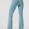 Denim gebreide High-Waist-broek met uitlopende pijpen - Hemelsblauw/Donker hemelsblauw