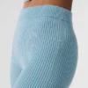 Denim gebreide High-Waist-broek met uitlopende pijpen - Hemelsblauw/Donker hemelsblauw