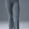 Denim gebreide High-Waist broek met uitlopende pijpen - staalgrijs/antraciet