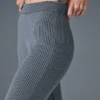 Denim gebreide High-Waist broek met uitlopende pijpen - staalgrijs/antraciet