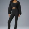 Denim gebreide High-Waist broek met uitlopende pijpen - Zwart/Antraciet