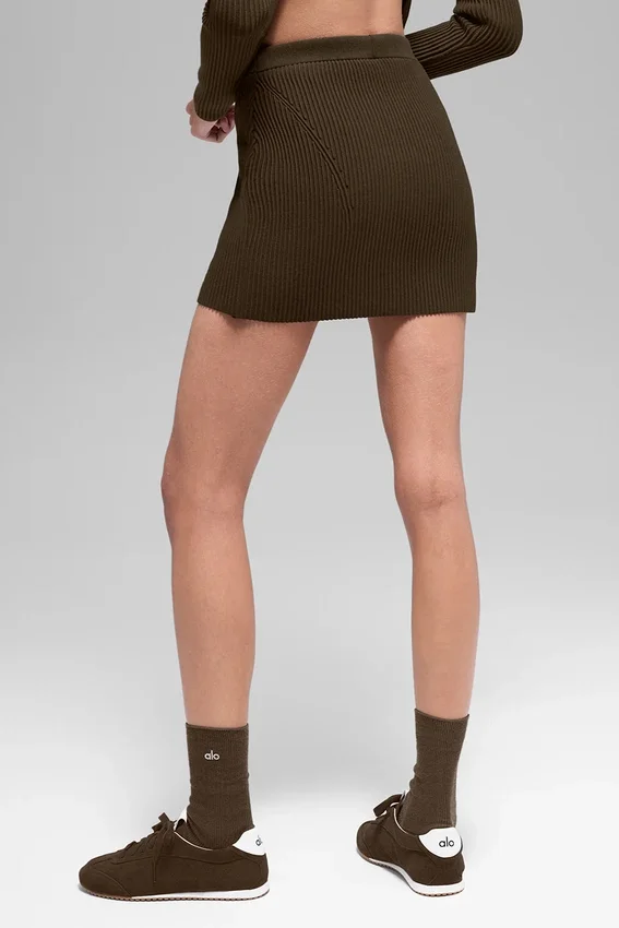 Denim gebreide High-Waist rok - Espresso/Zwart