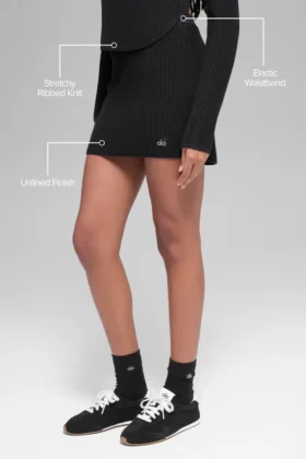 Denim gebreide High-Waist rok – Zwart/antraciet
