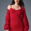 Denim gebreide mini-jurk - Felrood/Donker felrood