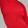 Denim-gebreide rugloze trui met lange mouwen - Felrood