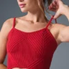 Denim gebreide tanktop met jarretelles – Felrood/Donker felrood
