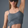 Denim gebreide tanktop met jarretelles - staalgrijs/antraciet