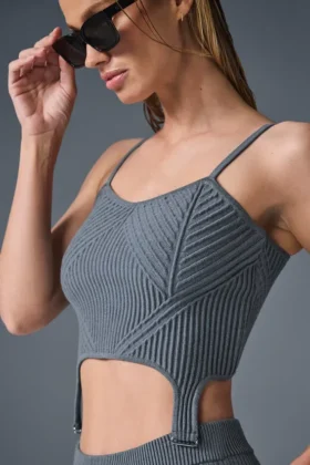 Denim gebreide tanktop met jarretelles – staalgrijs/antraciet
