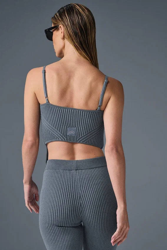 Denim gebreide tanktop met jarretelles - staalgrijs/antraciet
