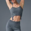 Denim gebreide tanktop met jarretelles - staalgrijs/antraciet