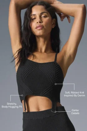Denim gebreide tanktop met jarretelles – Zwart/Antraciet