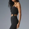 Denim gebreide tanktop met jarretelles – Zwart/Antraciet