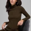 Denim gebreide top met lange mouwen en open rug – Espresso/Zwart