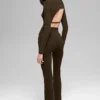 Denim gebreide top met lange mouwen en open rug – Espresso/Zwart