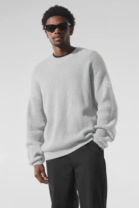 Domain ribgebreide trui met ronde hals - Athletic Heather Grey