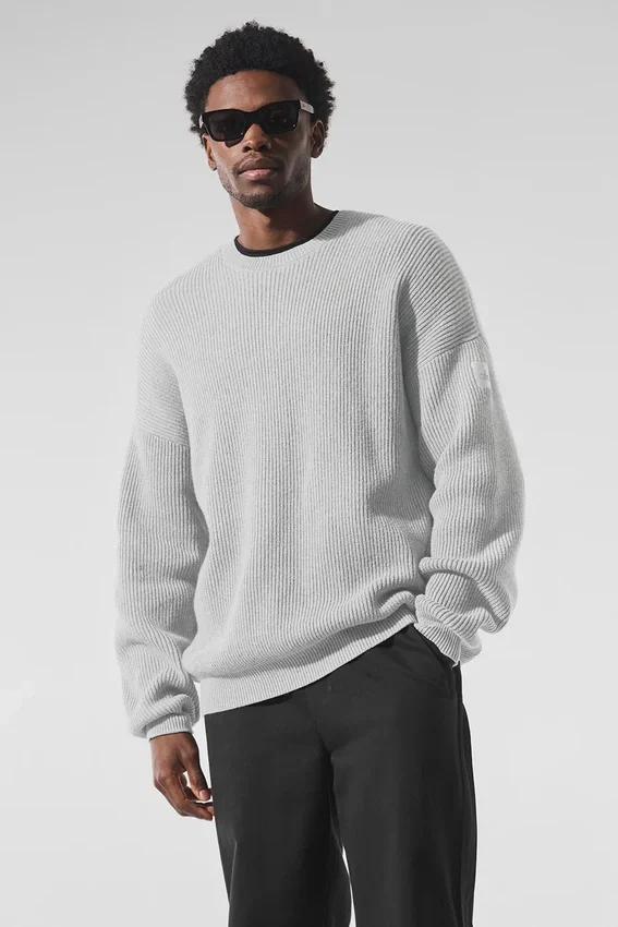 Domain ribgebreide trui met ronde hals - Athletic Heather Grey