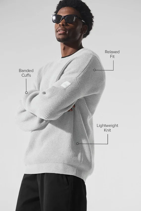 Domain ribgebreide trui met ronde hals - Athletic Heather Grey