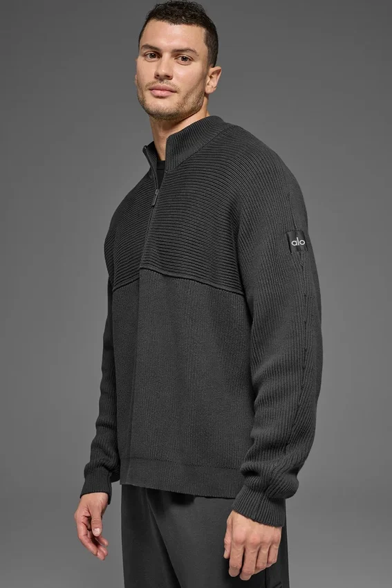Domain Shift geribbelde trui met 1/4 rits - Anthracite