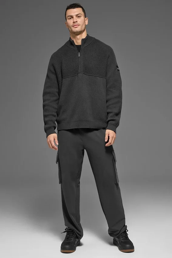 Domain Shift geribbelde trui met 1/4 rits - Anthracite