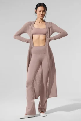 Doorschijnend lang kasjmier vest - taupe