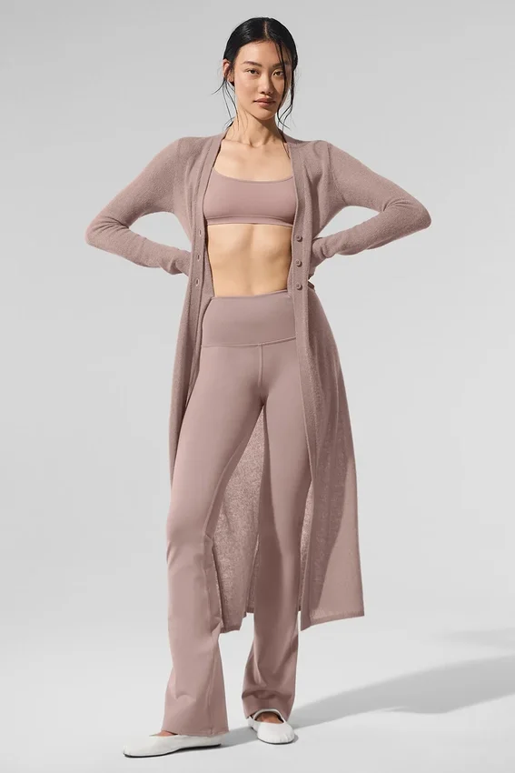 Doorschijnend lang kasjmier vest - taupe