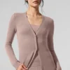 Doorschijnend lang kasjmier vest - taupe