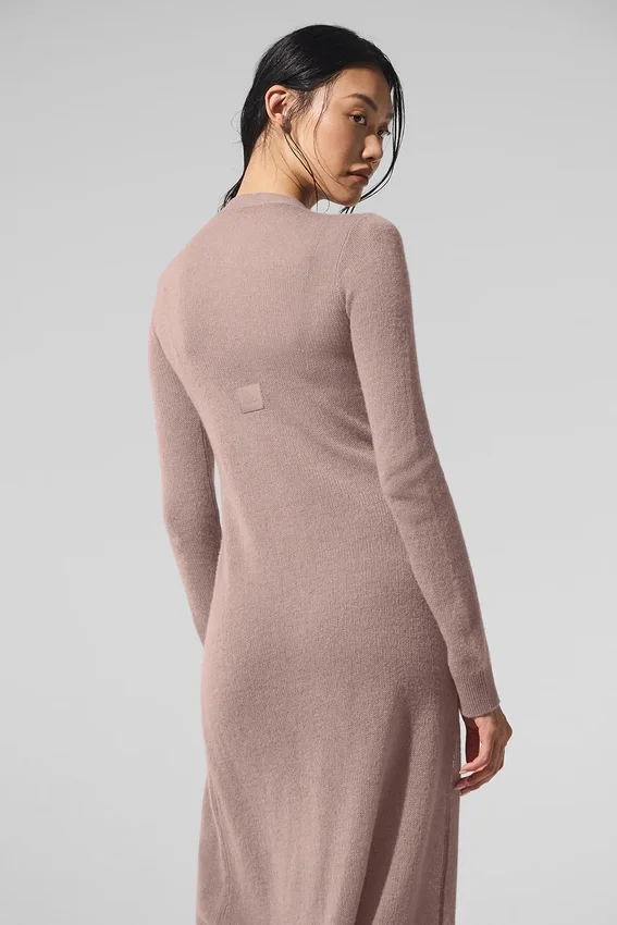 Doorschijnend lang kasjmier vest - taupe
