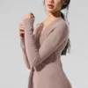 Doorschijnend lang kasjmier vest - taupe