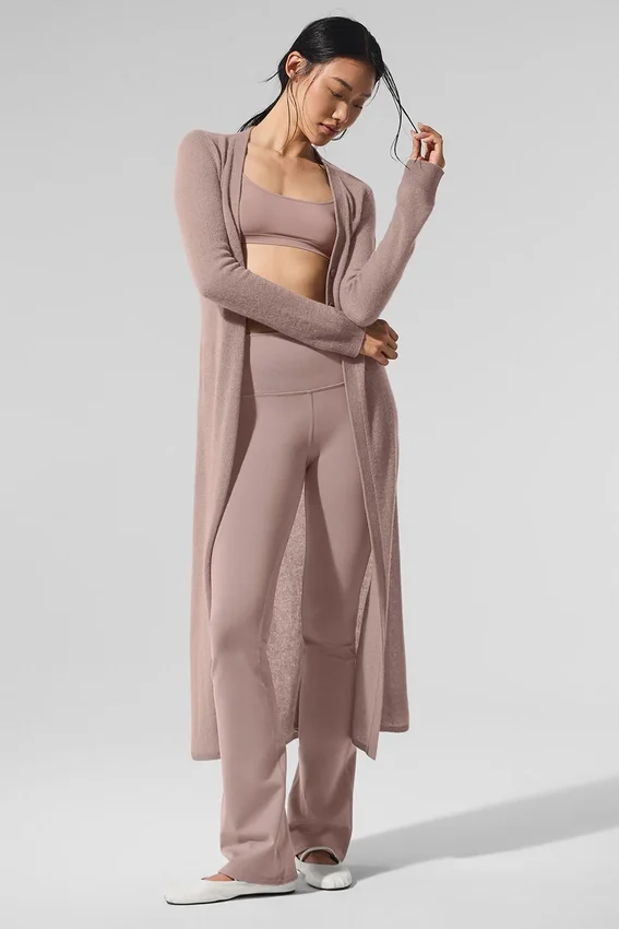 Doorschijnend lang kasjmier vest - taupe