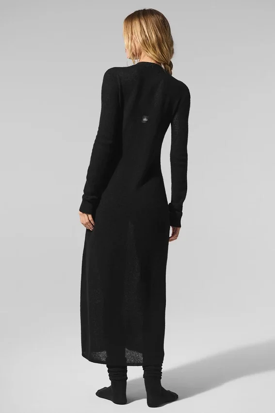 Doorschijnend lang kasjmier vest - Zwart