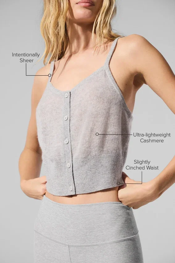 Doorschijnende kasjmier tanktop - Athletic Heather Grey