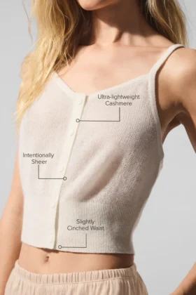 Doorschijnende kasjmier tanktop – ivoor