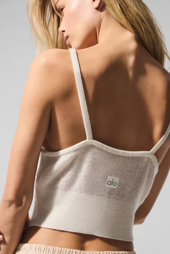 Doorschijnende kasjmier tanktop - ivoor