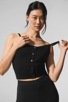 Doorschijnende kasjmier tanktop - Zwart