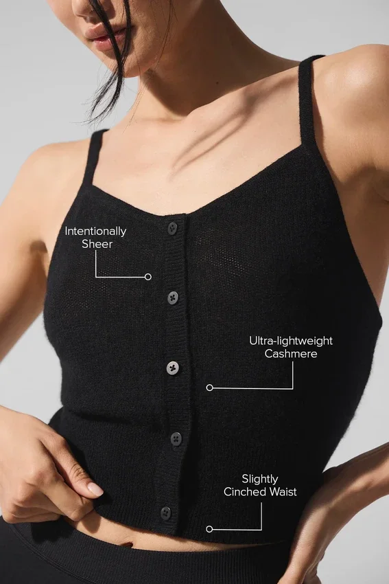Doorschijnende kasjmier tanktop - Zwart