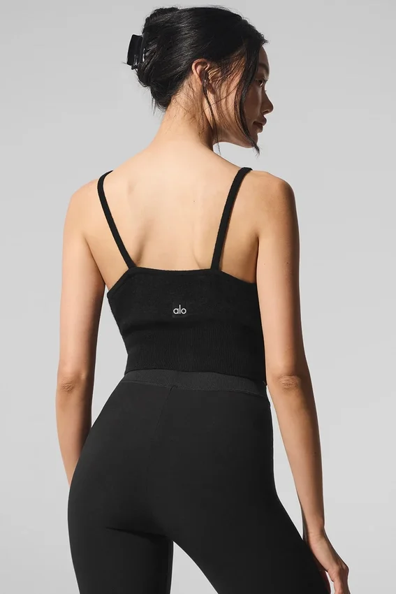 Doorschijnende kasjmier tanktop - Zwart