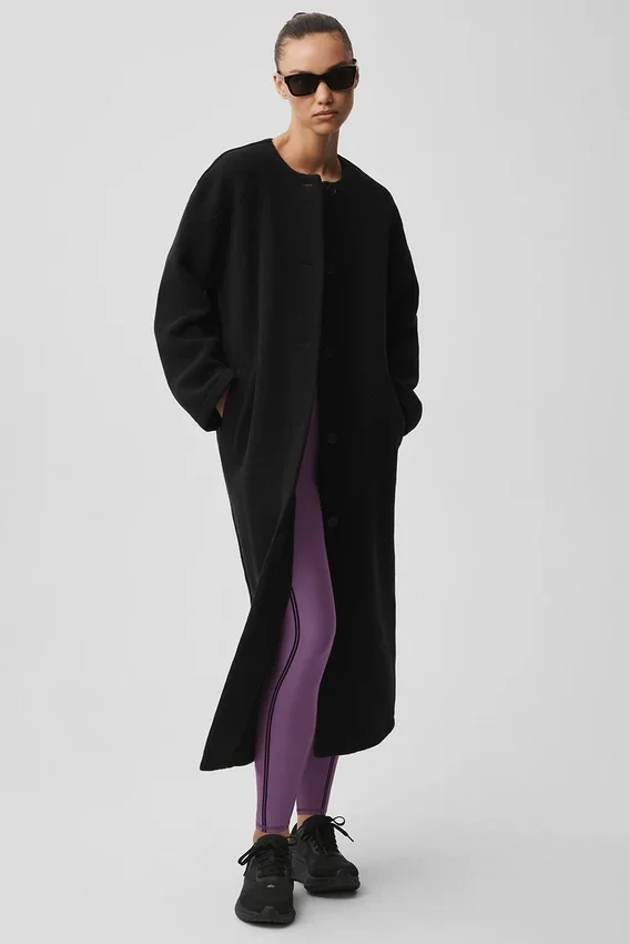 Double Face Wool City Girl lange jas - Zwart