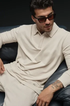 Double Take-polo met lange mouwen - Bone