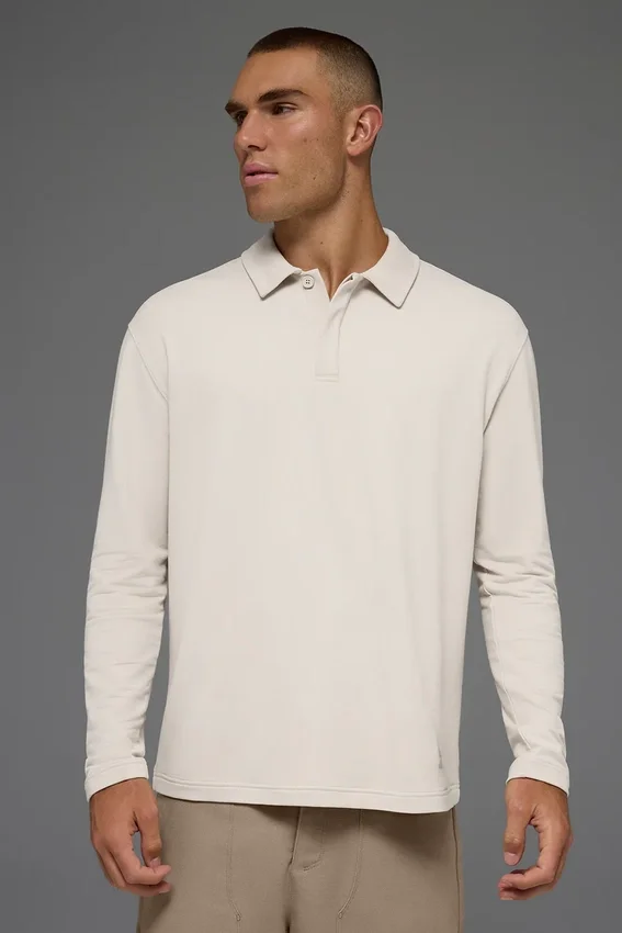 Double Take-polo met lange mouwen - Bone