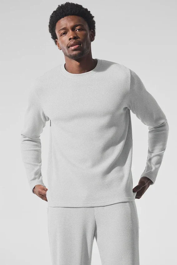 Elevate Waffle T-shirt met lange mouwen en ronde hals - Athletic Heather Grey