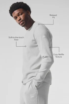 Elevate Waffle T-shirt met lange mouwen en ronde hals – Athletic Heather Grey