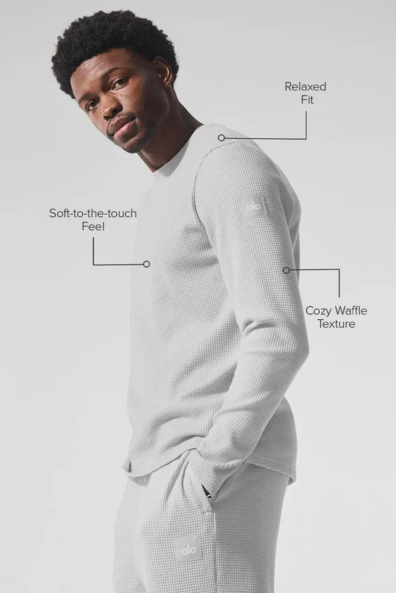 Elevate Waffle T-shirt met lange mouwen en ronde hals - Athletic Heather Grey