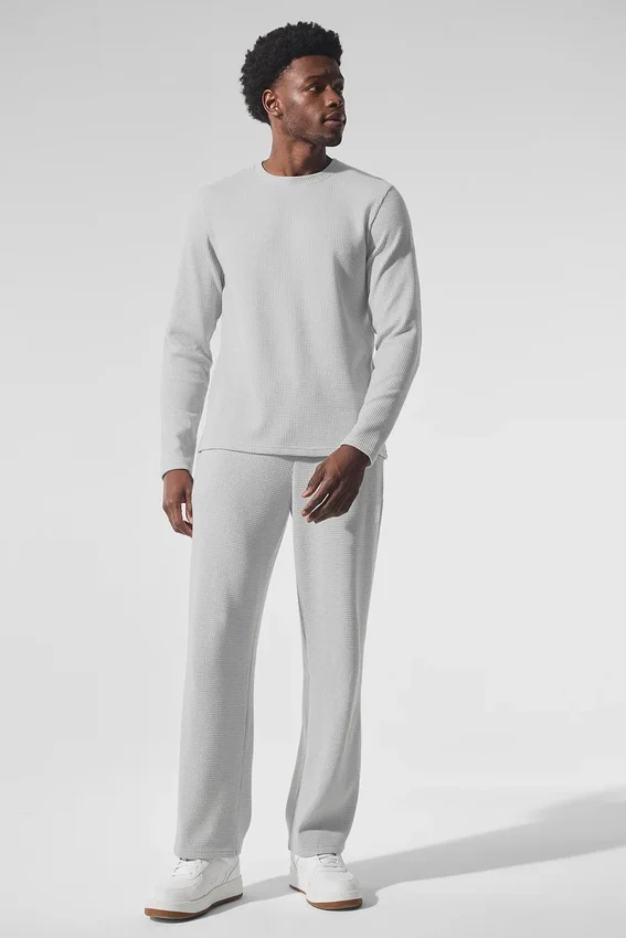 Elevate Waffle T-shirt met lange mouwen en ronde hals - Athletic Heather Grey