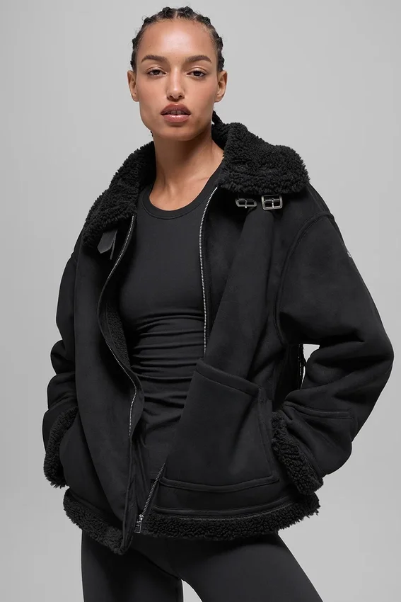 Faux Shearling Grand-jas - Zwart