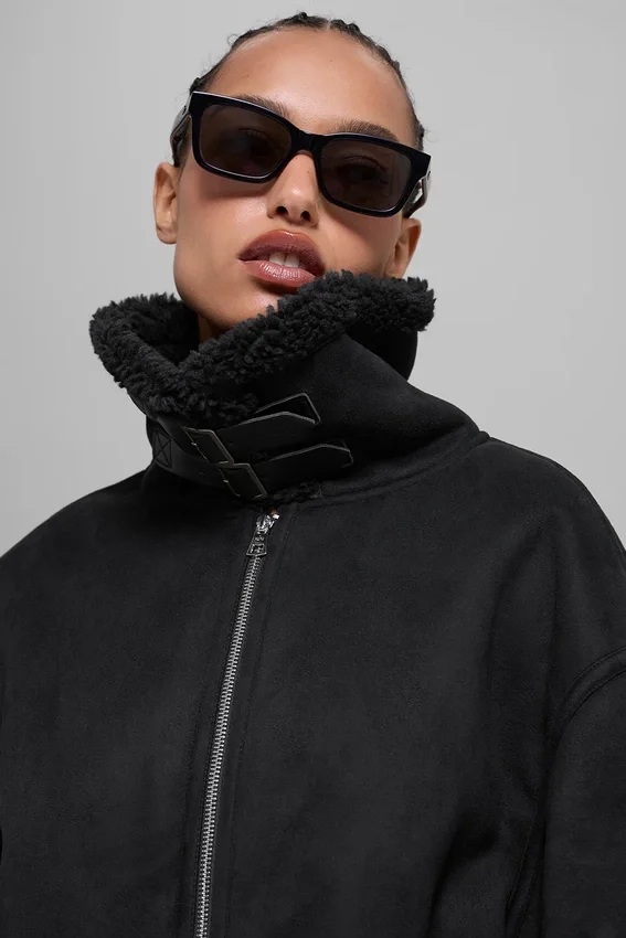 Faux Shearling Grand-jas - Zwart