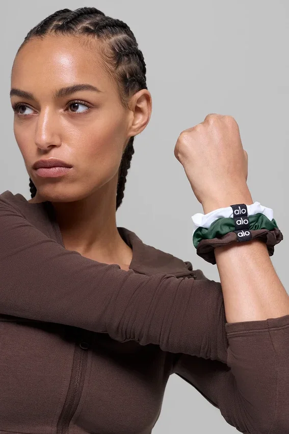 Fresh Mini Scrunchie 3-pack - Brownstone/Wit/Klavergroen