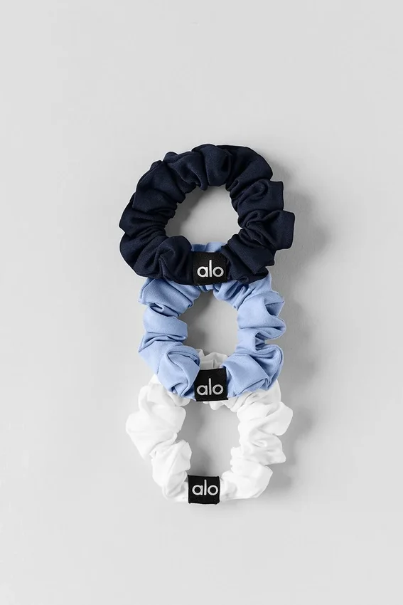 Fresh Mini-scrunchie 3-pack - Licht Provence-blauw/marineblauw/wit